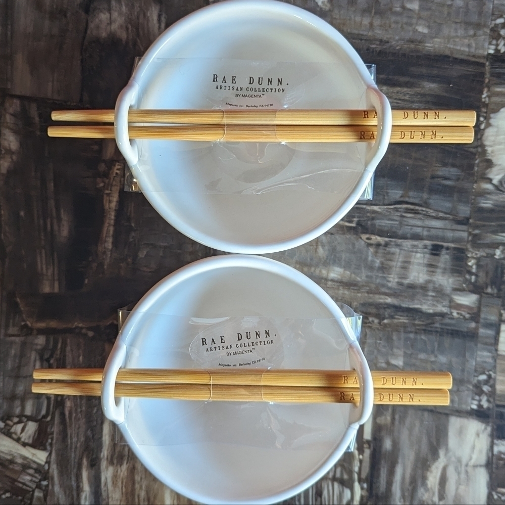 🇺🇲Rae Dunn Rice Bowl Set with Branded Bamboo Chopsticks 🥢 - Picture 3 of 4